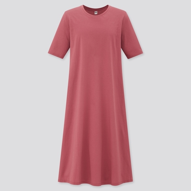 マーセライズコットンAラインワンピース（5分袖）