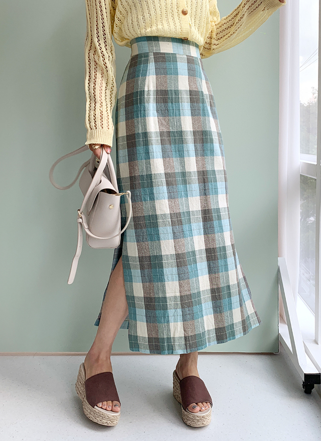 チェックスリットスカート