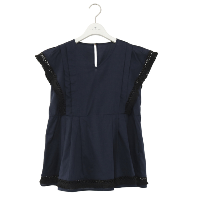 綿ローンフリンジレースブラウス