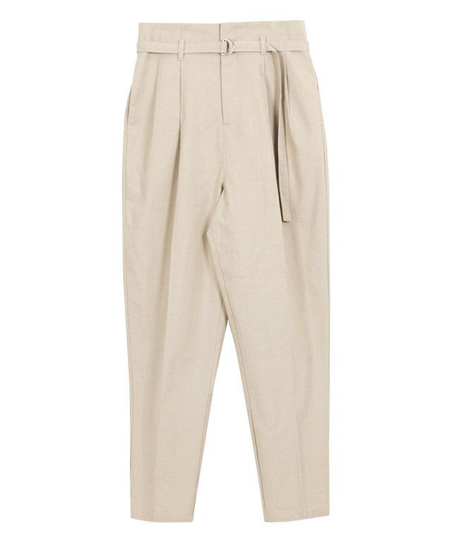 麻混ベルト付きトラウザーパンツ