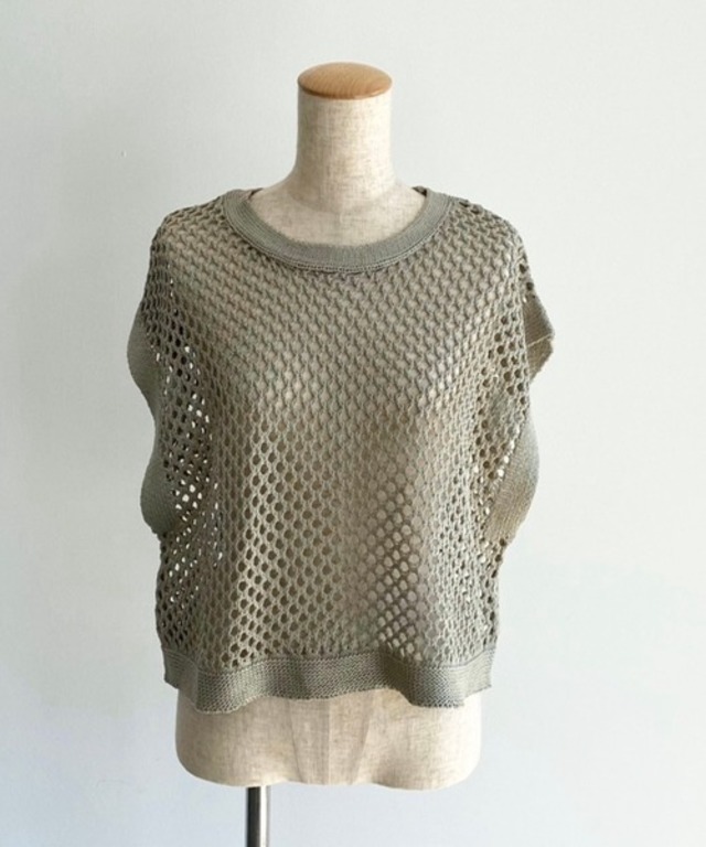 麻フィッシュネットシアーベストトップス