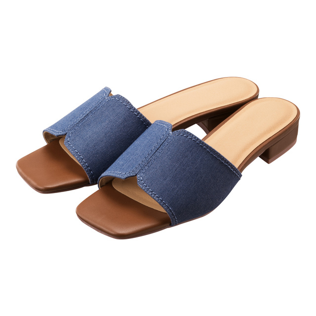 スクエアトゥローヒールミュール