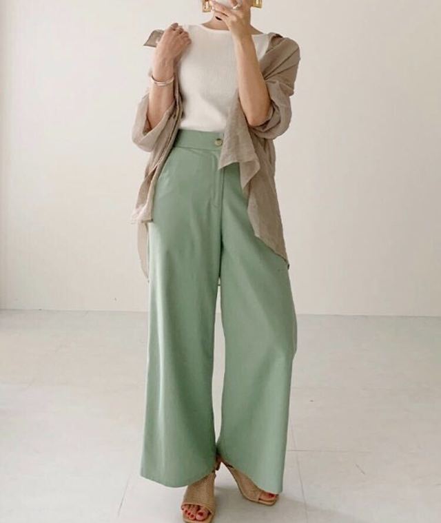 リネンブレンドワイドパンツ