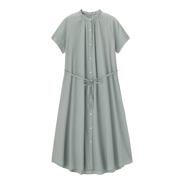 バンドカラーギャザーワンピース(半袖)