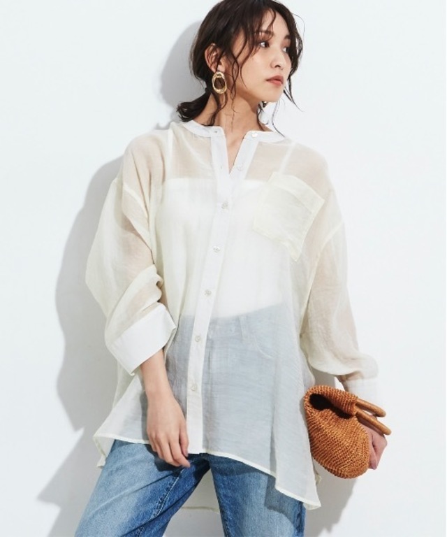 【WEB限定】バンドカラーBIGシルエット・シアーシャツ