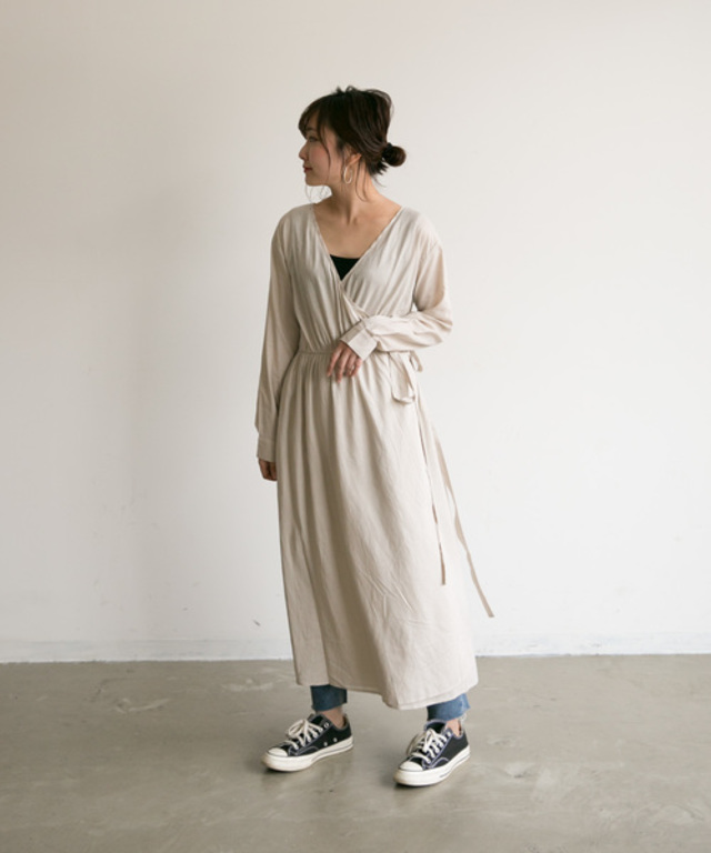 【Holiday】リネン混カシュクールガウンワンピース