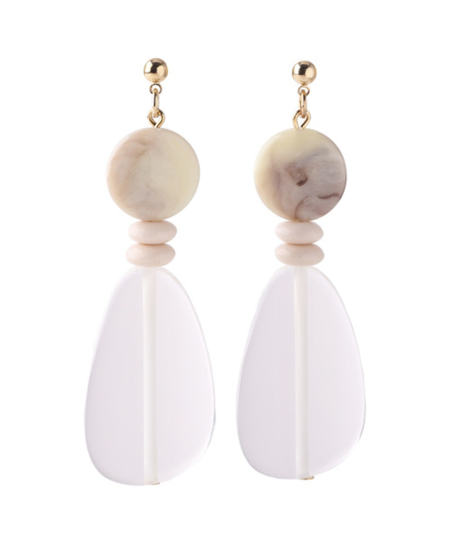 マーブルとクリアドロッププレートのピアス