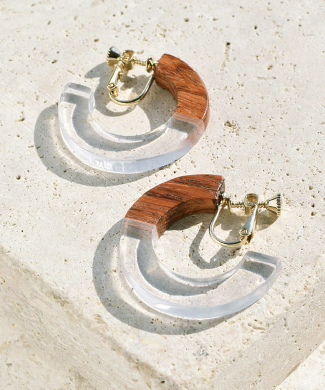 ウッド コンビ フープ イヤリング