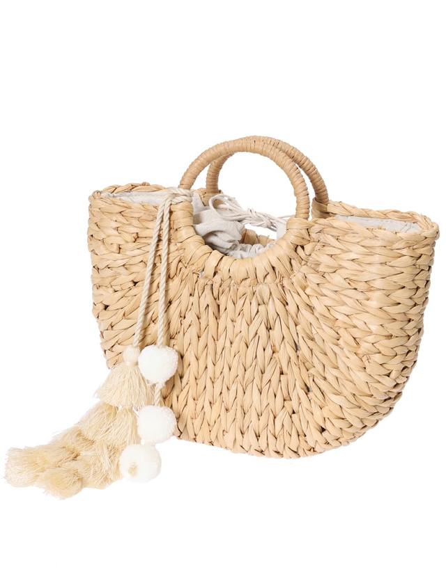 デザインタッセルハーフムーンかごバッグ