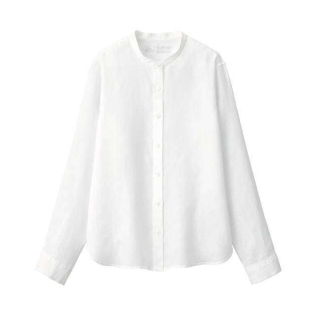 オーガニックリネン洗いざらしスタンドカラーシャツ