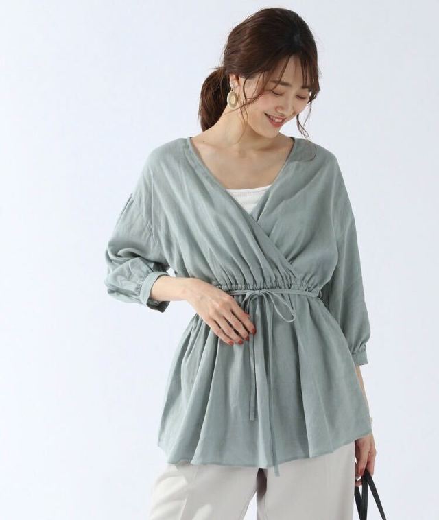 フレンチリネン混ラップブラウス
