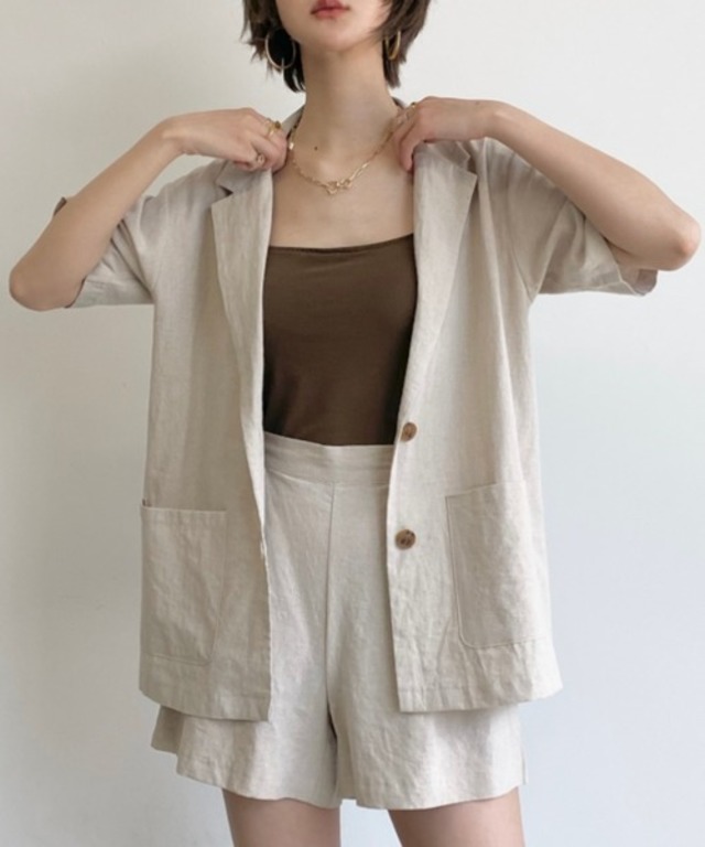 麻リネンハーフスリーブ/サマージャケット/半袖ジャケット