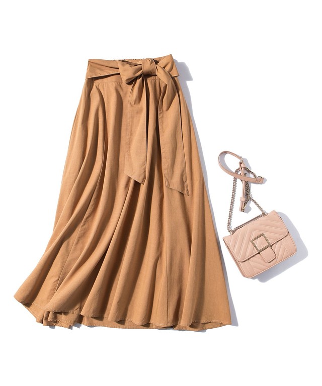 ウエストリボンミモレ丈フレアスカート