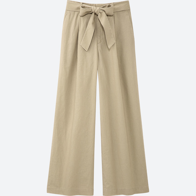 ベルテッドリネンコットンワイドストレートパンツ(丈標準66～68cm）
