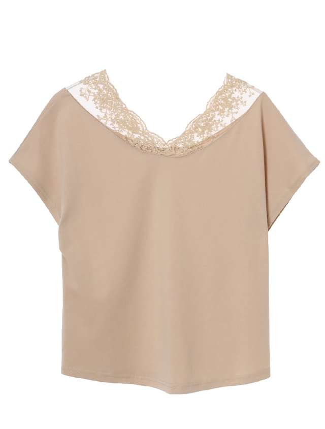 レースデザインVネックトップス