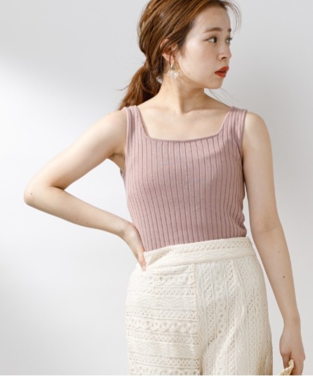 スクエアネックリブニットタンク