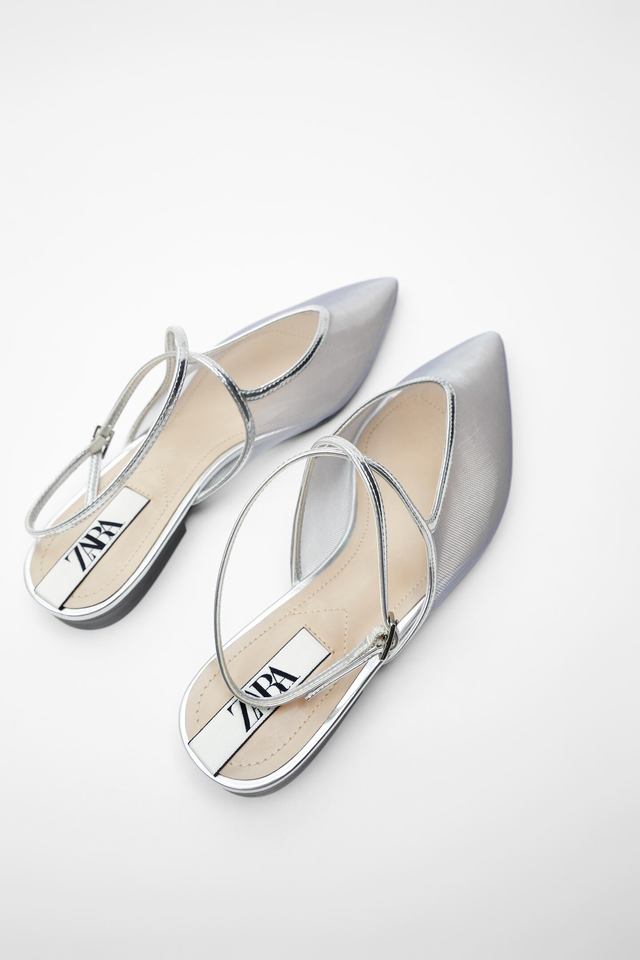 アンクルストラップ付きメッシュバレエシューズ