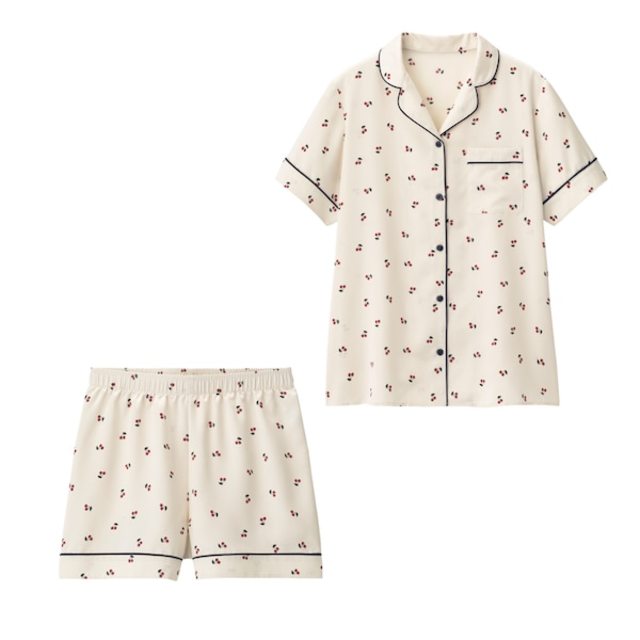 サテンパジャマ(半袖&ショートパンツ)(チェリー)