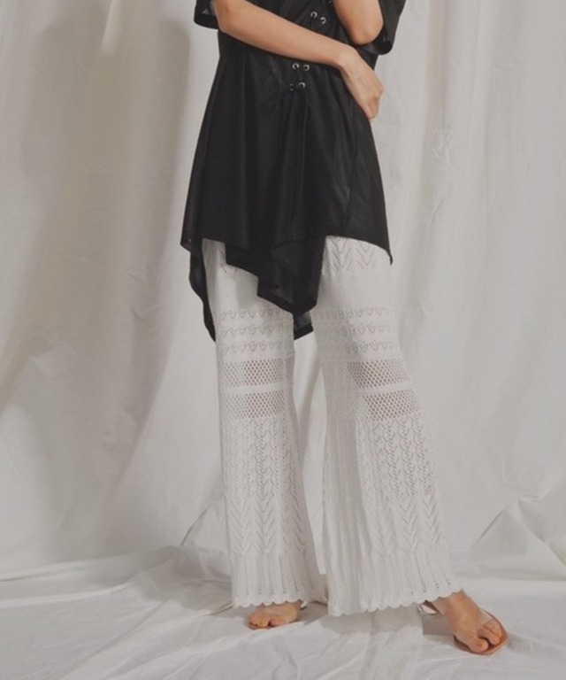 透かし編ドッキングニットパンツ