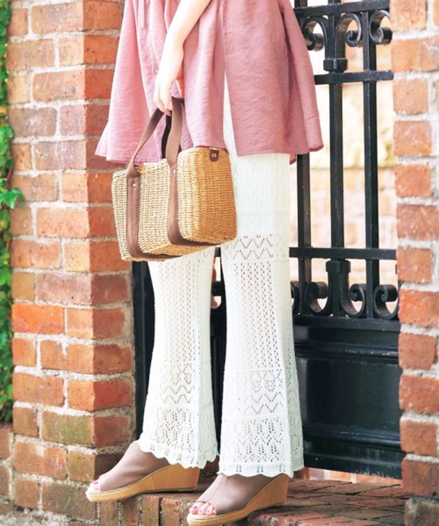 透かし編ニットワイドパンツ