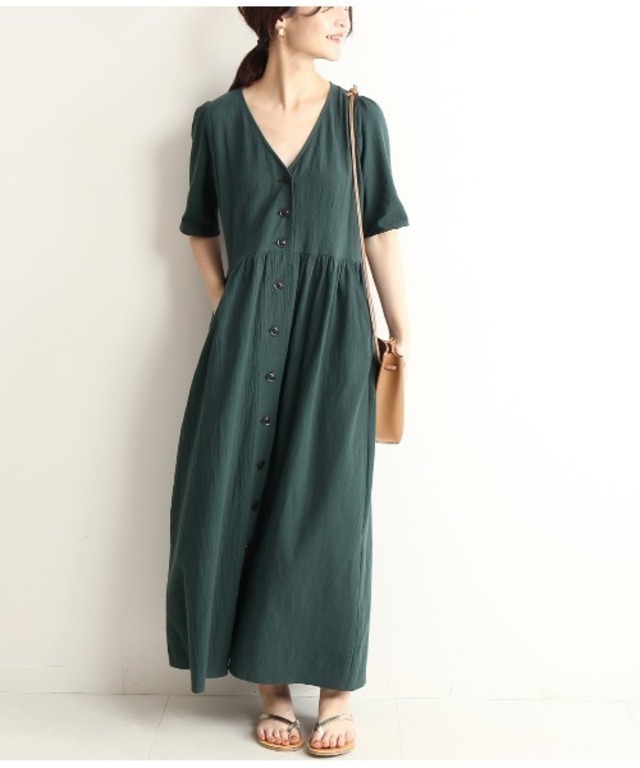フロントボタンVネックワンピース