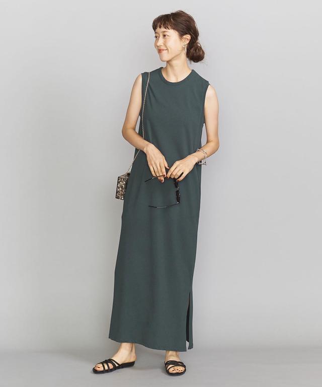 サイドスリットノースリーブマキシカットソーワンピース