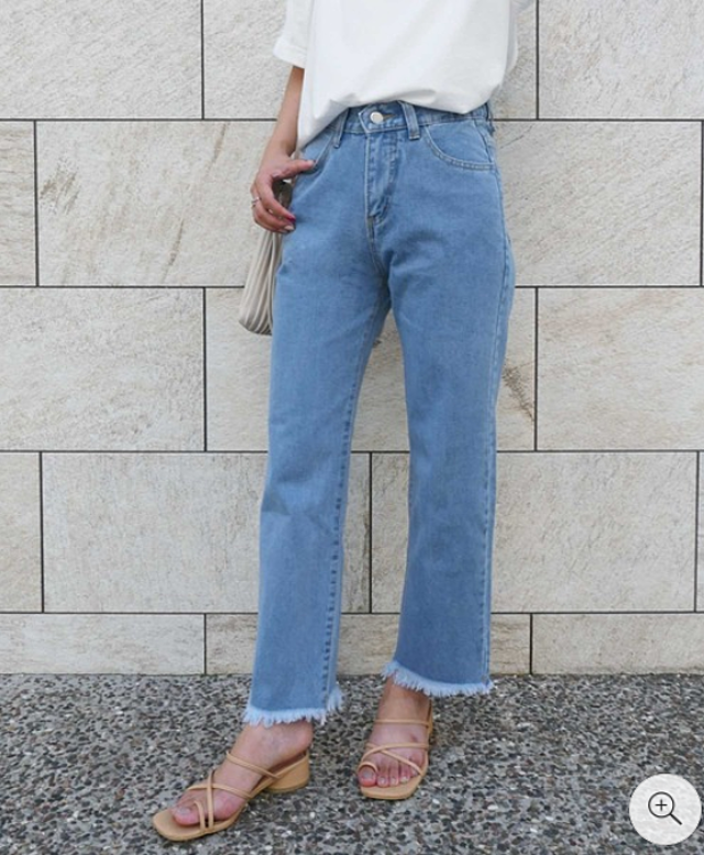 フリンジデニムストレートパンツ