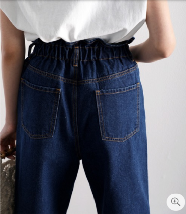 ギャザーウエスト コットン無地ハイウエストテーパードパンツ(フルレングス)