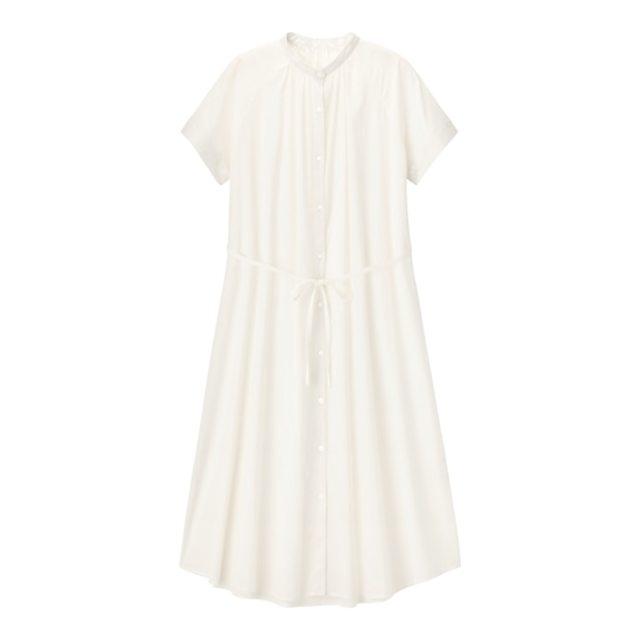 バンドカラーギャザーワンピース(半袖)