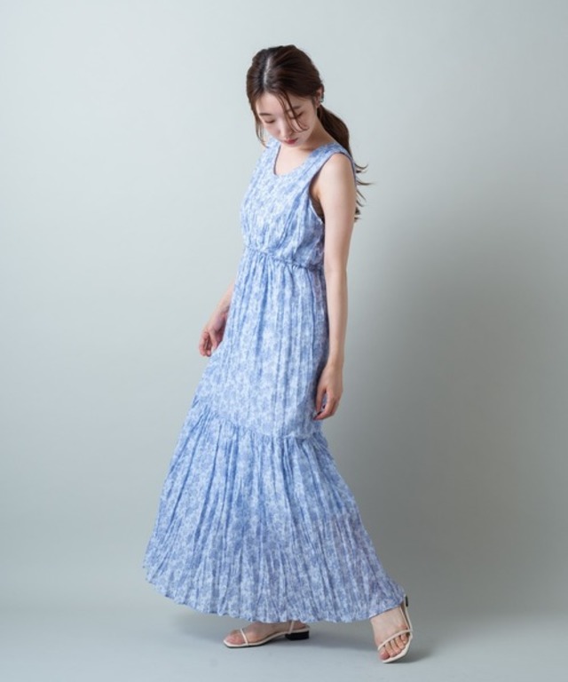 花柄ワッシャ―シフォンワンピース