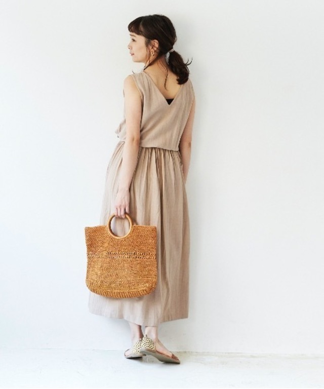 リネン混・ノースリーブ フレアワンピース