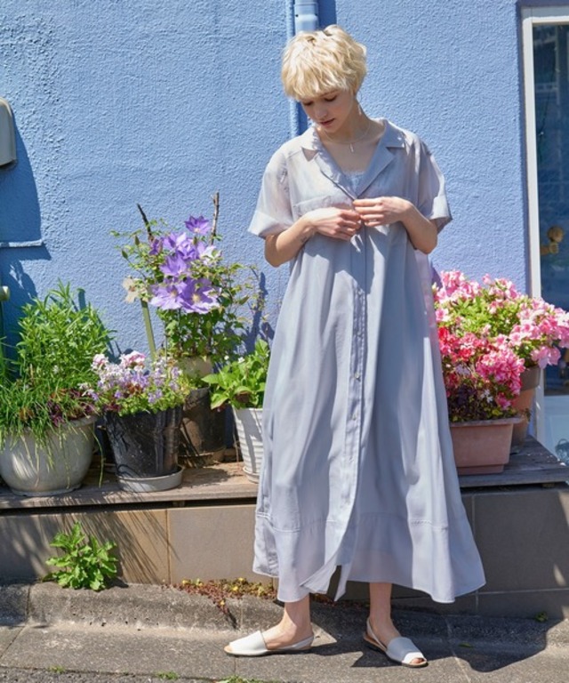 インナーワンピ付シアーロングシャツワンピ