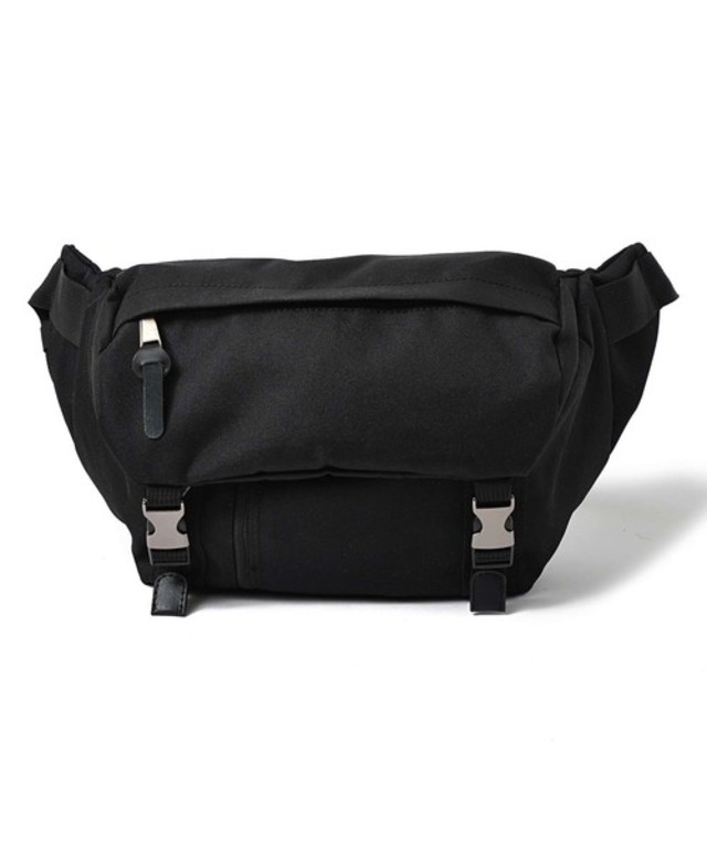 本革使い ダブルベルトフラップウエストバッグ ボディバッグ