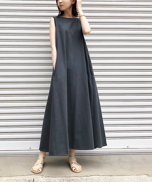 天竺ノースリーブフレアワンピース