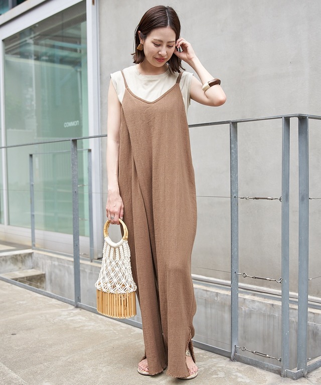 からみ織りワイドラップサロペット