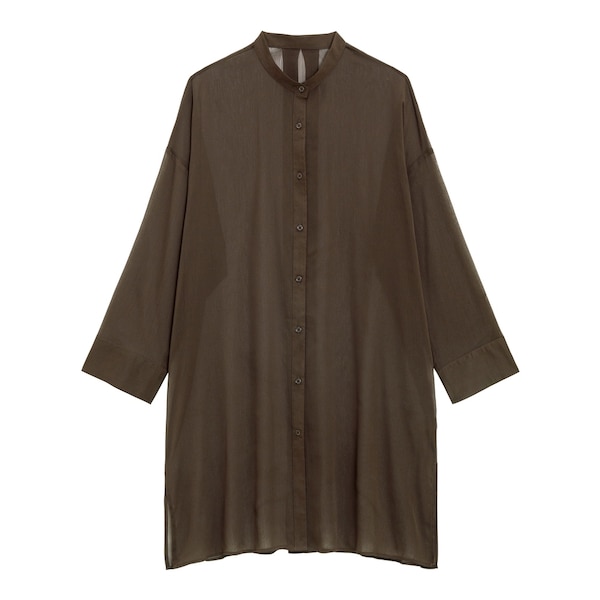 シアーバンドカラーロングシャツ(長袖)Q