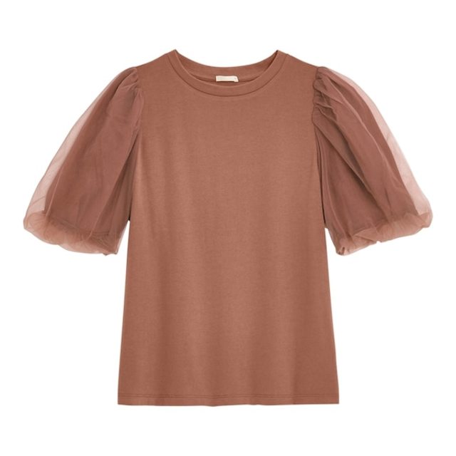 チュールボリュームスリーブT(5分袖)