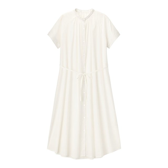 バンドカラーギャザーワンピース