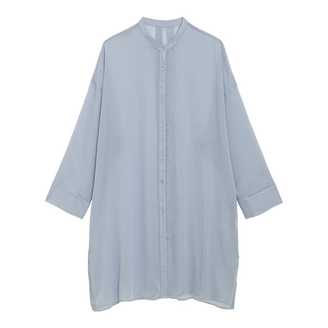 シアーバンドカラーロングシャツ