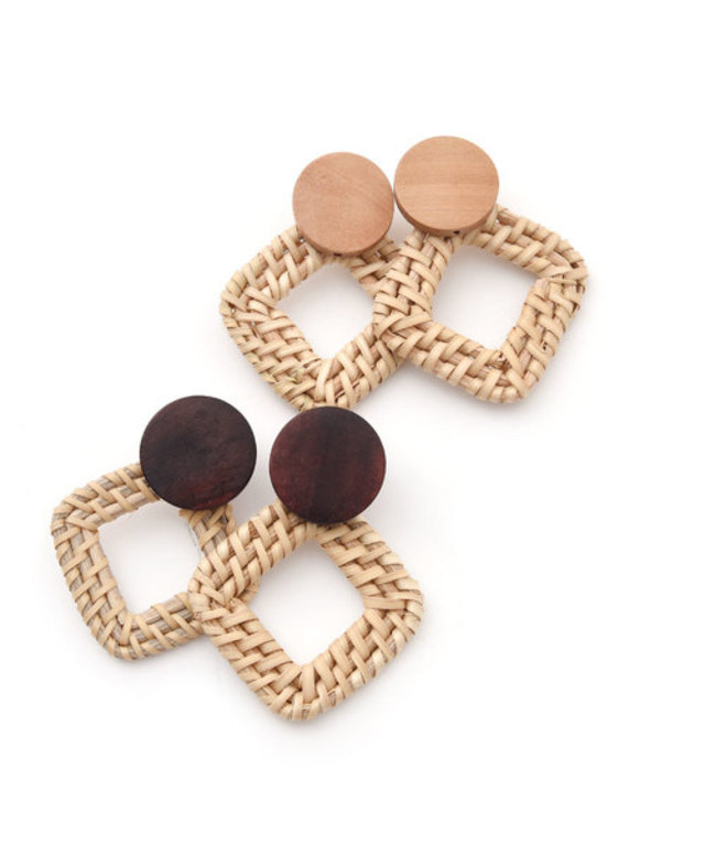SQUARE RATTAN PIERCE & EARRING