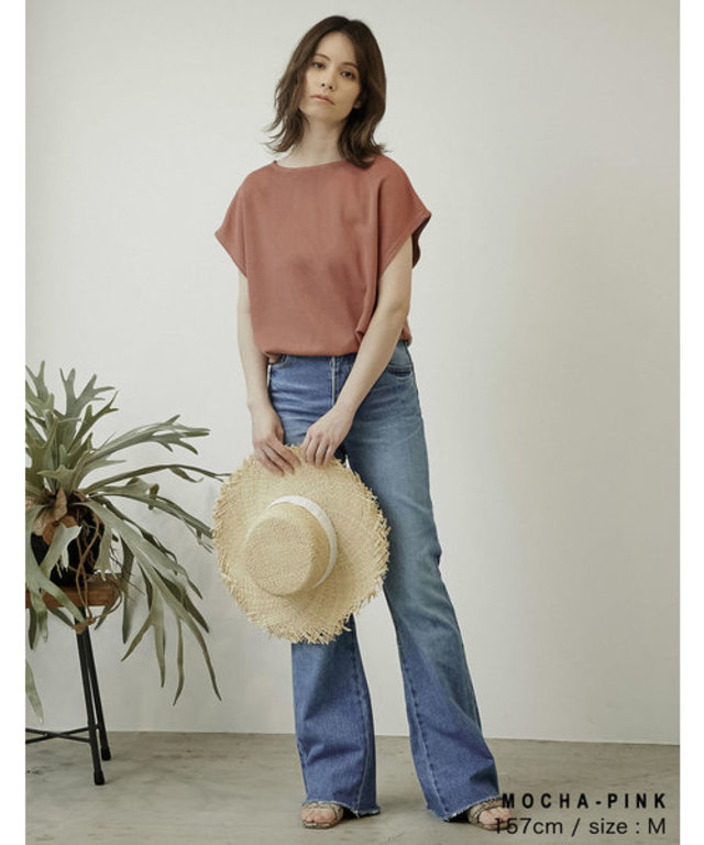 サカリバ生地フレンチスリーブクルーネックプルオーバー