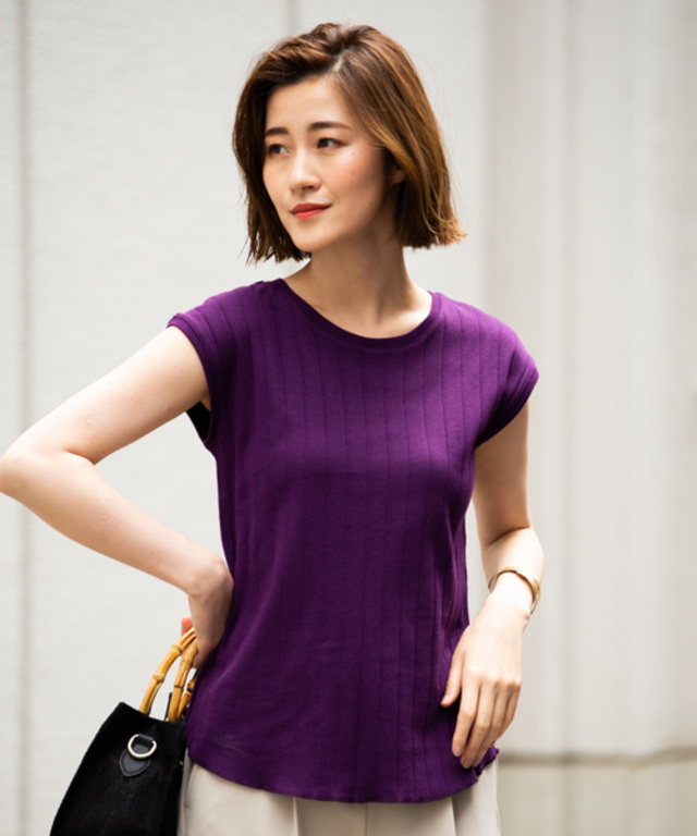 《汗ジミ防止》アンチステインワイドリブフレンチカットソー