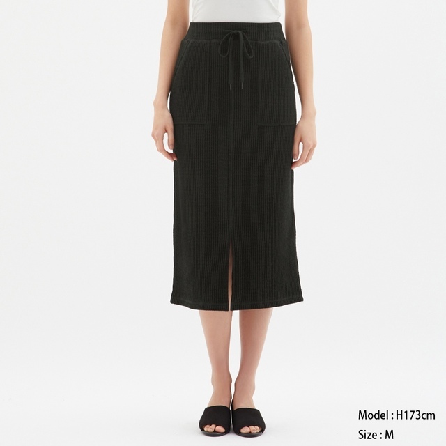 ワッフルドローストリングナロースカート