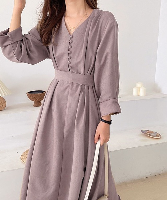 ウエストマーク タック入りロングワンピース