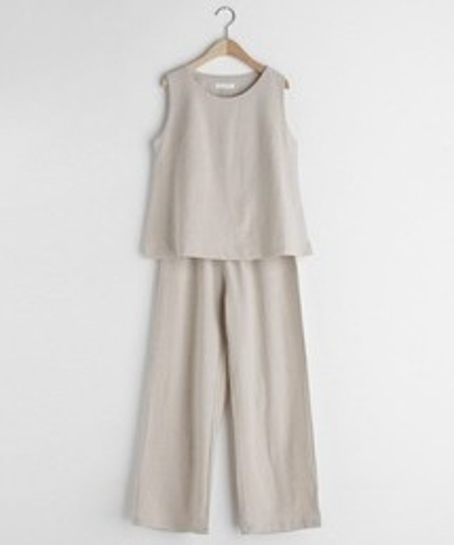 リネン混スリーブレス&イージーパンツSET