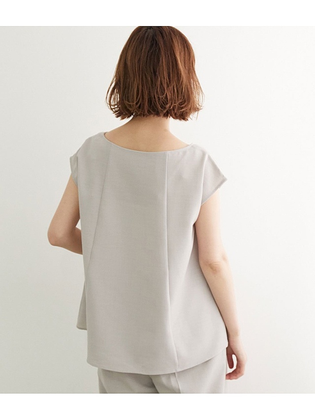 麻調ベルト付きフレンチスリーブブラウス