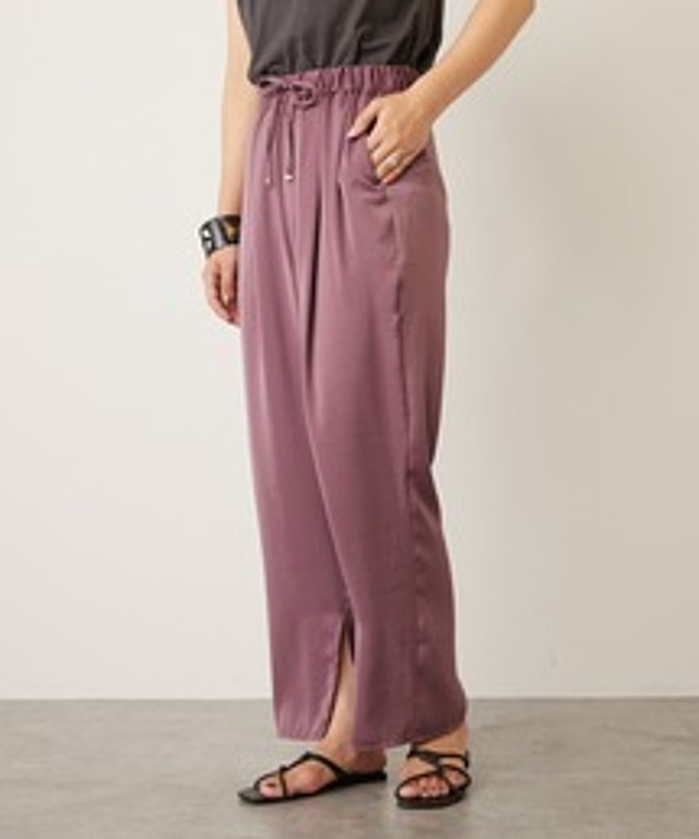 サテンイージースリットパンツ