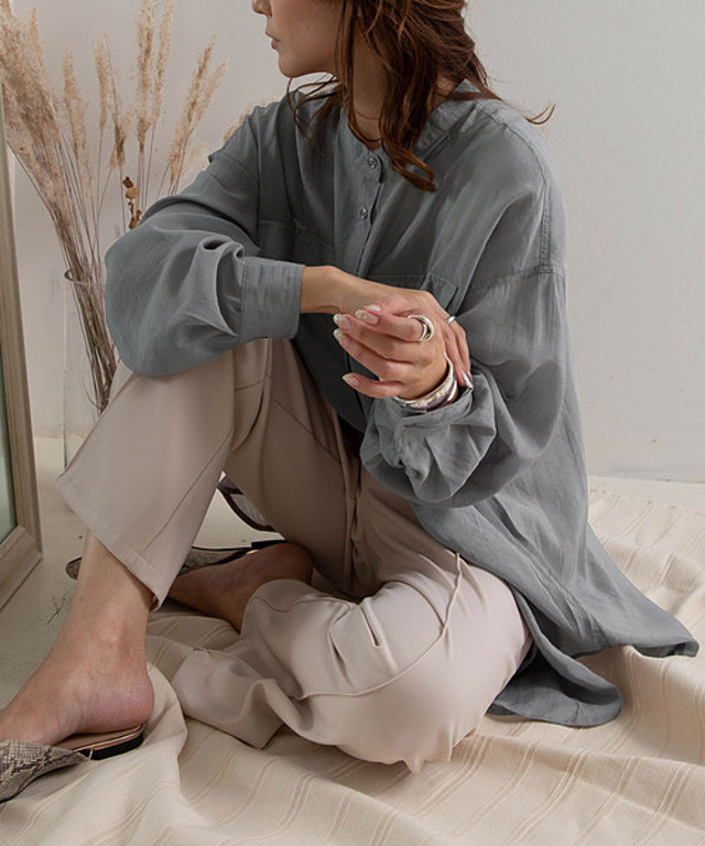 バンドカラーロングシアーシャツ