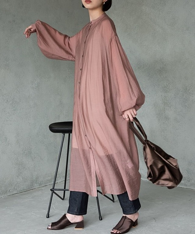 バルーンスリーブシアーシャツワンピース