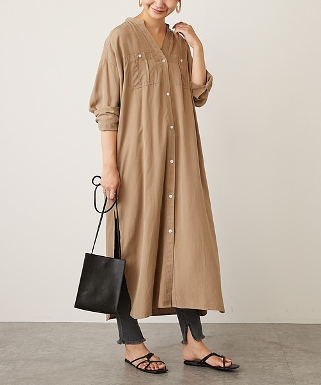 【テンセル(TM)繊維使用】OSOROミリタリーマキシシャツワンピース